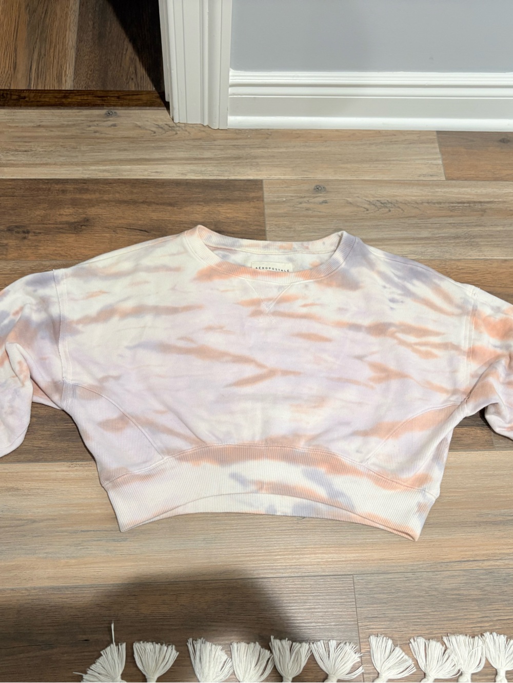 Aeropostale Pink & Cream Tie-Dye Crewneck Sweatshirt